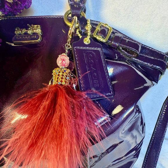 Coach Madison Lindsey Satchel in Deep Purple Patent Leather with Scarf and Charm - Picture 4 of 12